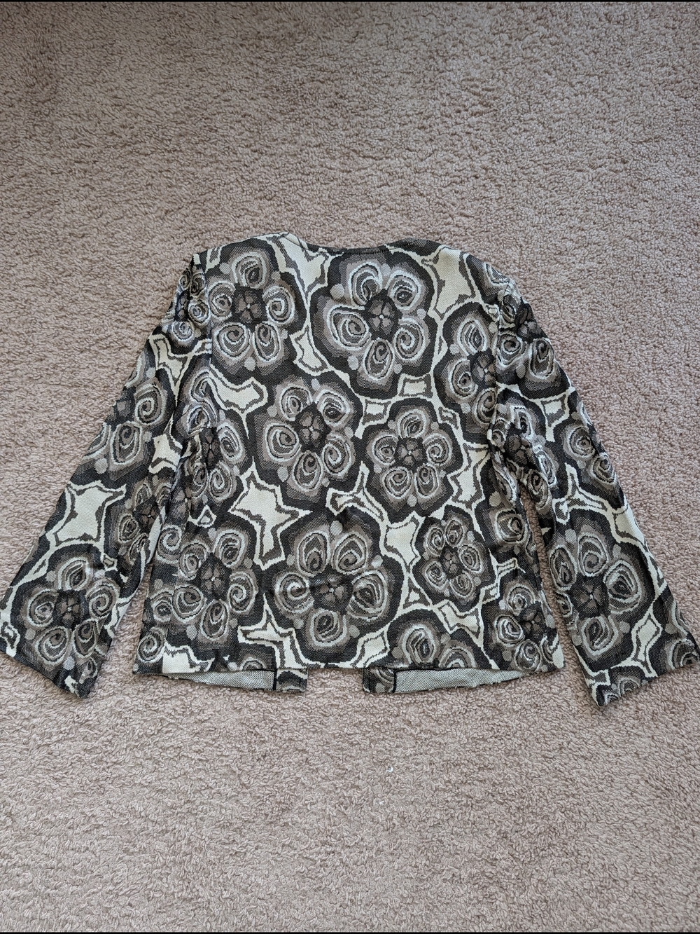 St. John Womens Black Cream Neutral Floral Print Knit Cardigan Sweater Size 12 - Picture 5 of 13